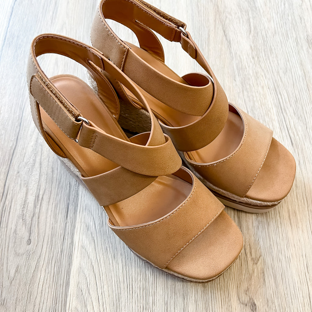 Tan Wedge Platform Strappy Sandal - Lyla's: Clothing, Decor & More - Plano Boutique