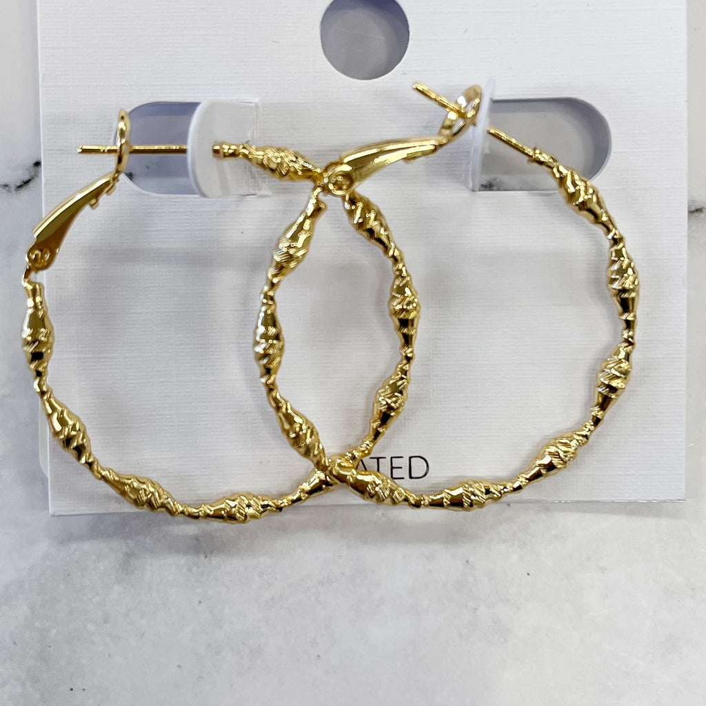 Textured Lever Back Hoops Gold Earrings - Lyla's: Clothing, Decor & More - Plano Boutique