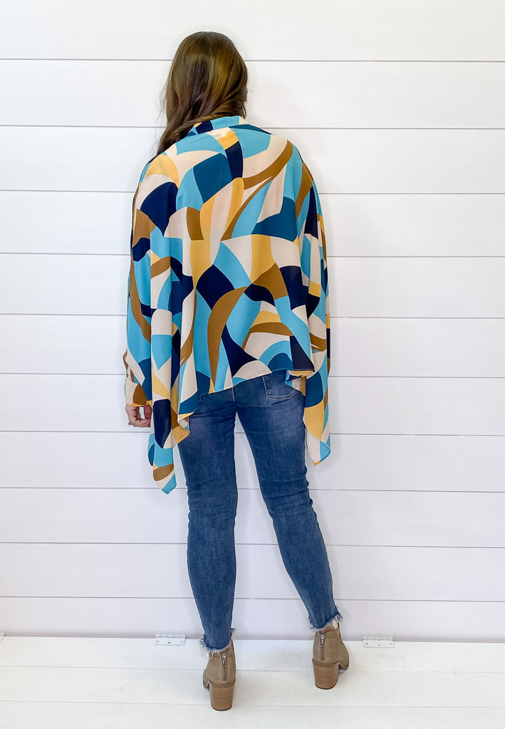 Abstract Print Button Front Blue Top - Lyla's: Clothing, Decor & More - Plano Boutique
