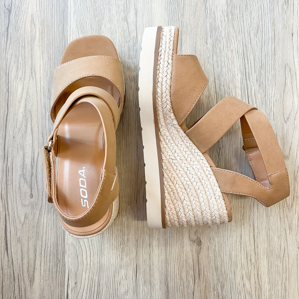 Tan Wedge Platform Strappy Sandal - Lyla's: Clothing, Decor & More - Plano Boutique