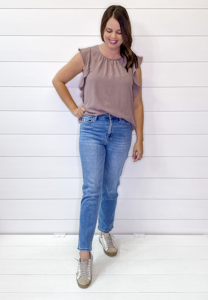 Jeanne Defeat High Rise Slim Straight Denim by Vervet - Lyla's: Clothing, Decor & More - Plano Boutique