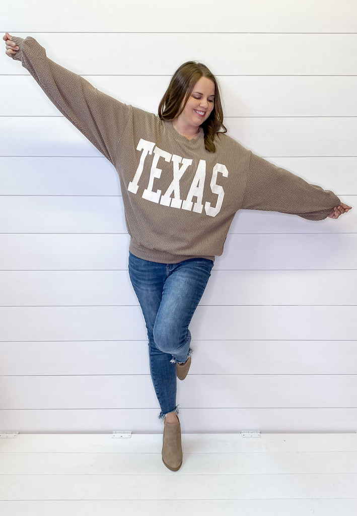 Texas Corduroy Graphic Mocha Sweater - Lyla's: Clothing, Decor & More - Plano Boutique
