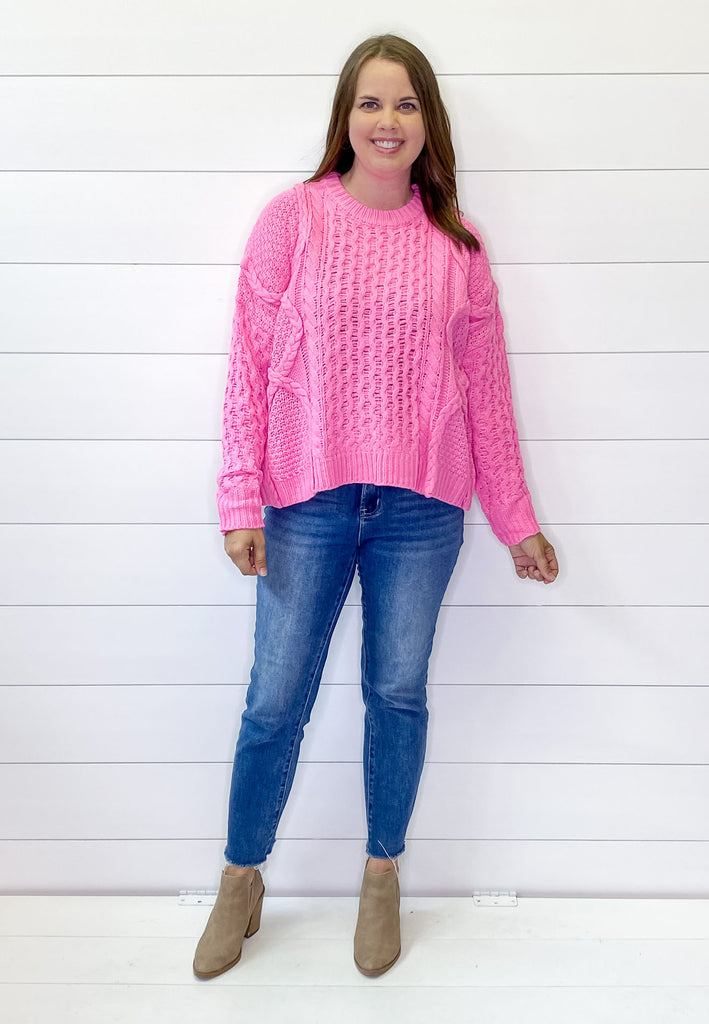 Electric Braided Pink Cosmos Sweater - Lyla's: Clothing, Decor & More - Plano Boutique