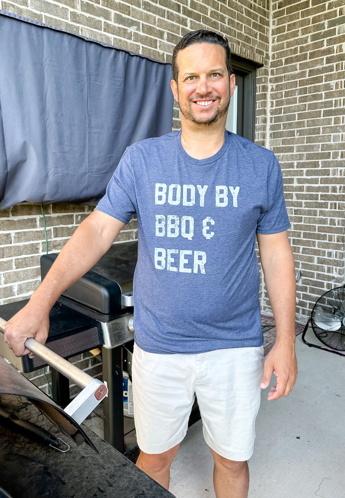 Body By BBQ and Beer Navy Mens Top - Lyla's: Clothing, Decor & More - Plano Boutique