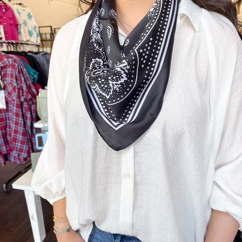 Black/Cream Bandana Print Scarf - Lyla's: Clothing, Decor & More - Plano Boutique