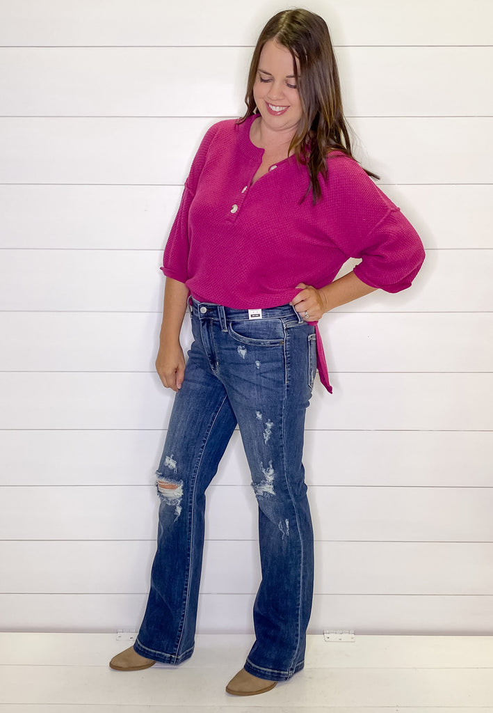 Mid Rise Distressed Destroyed Bootcut Denim by Judy Blue - Lyla's: Clothing, Decor & More - Plano Boutique