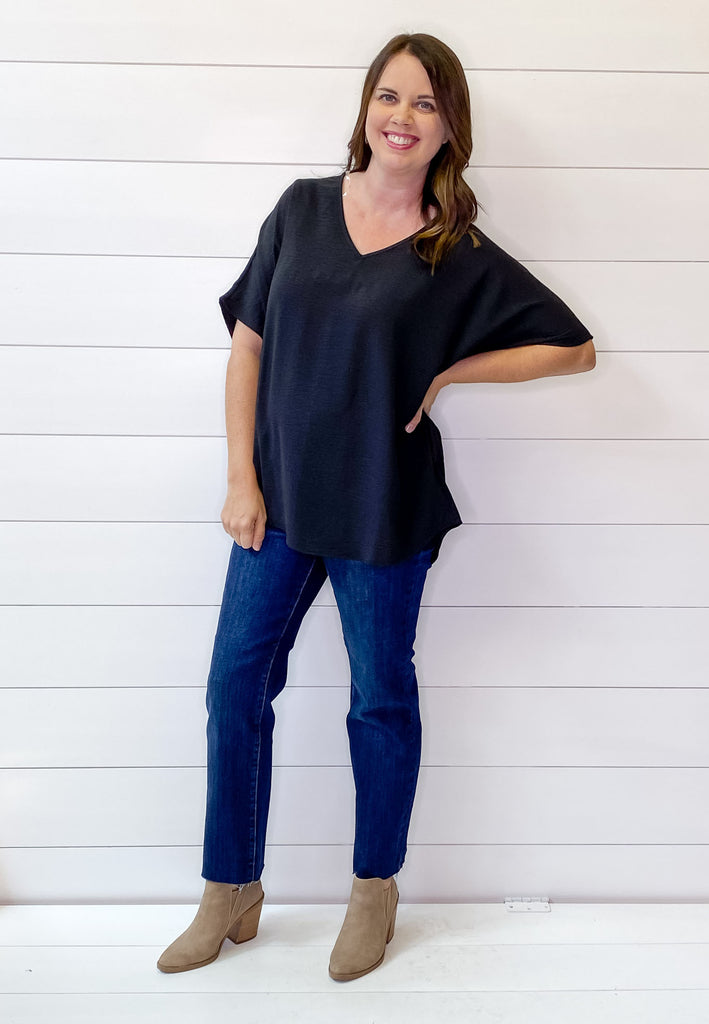 Simple V Neckline Black Top - Lyla's: Clothing, Decor & More - Plano Boutique