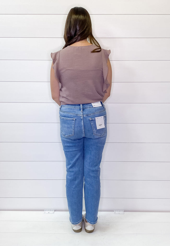 Jeanne Defeat High Rise Slim Straight Denim by Vervet - Lyla's: Clothing, Decor & More - Plano Boutique