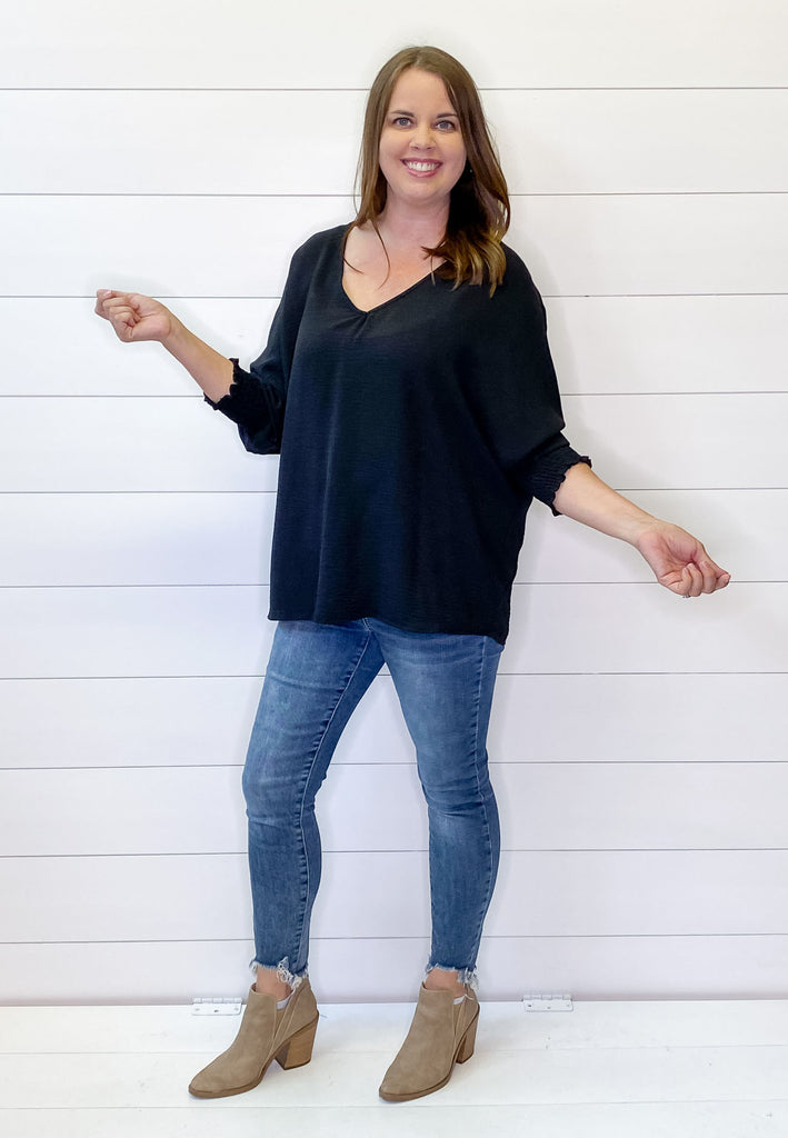 We See You Again Black V Neckline Top - Lyla's: Clothing, Decor & More - Plano Boutique