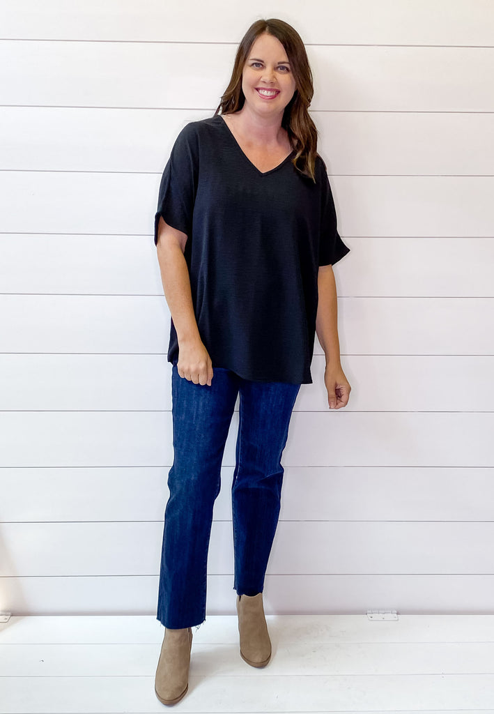 Simple V Neckline Black Top - Lyla's: Clothing, Decor & More - Plano Boutique