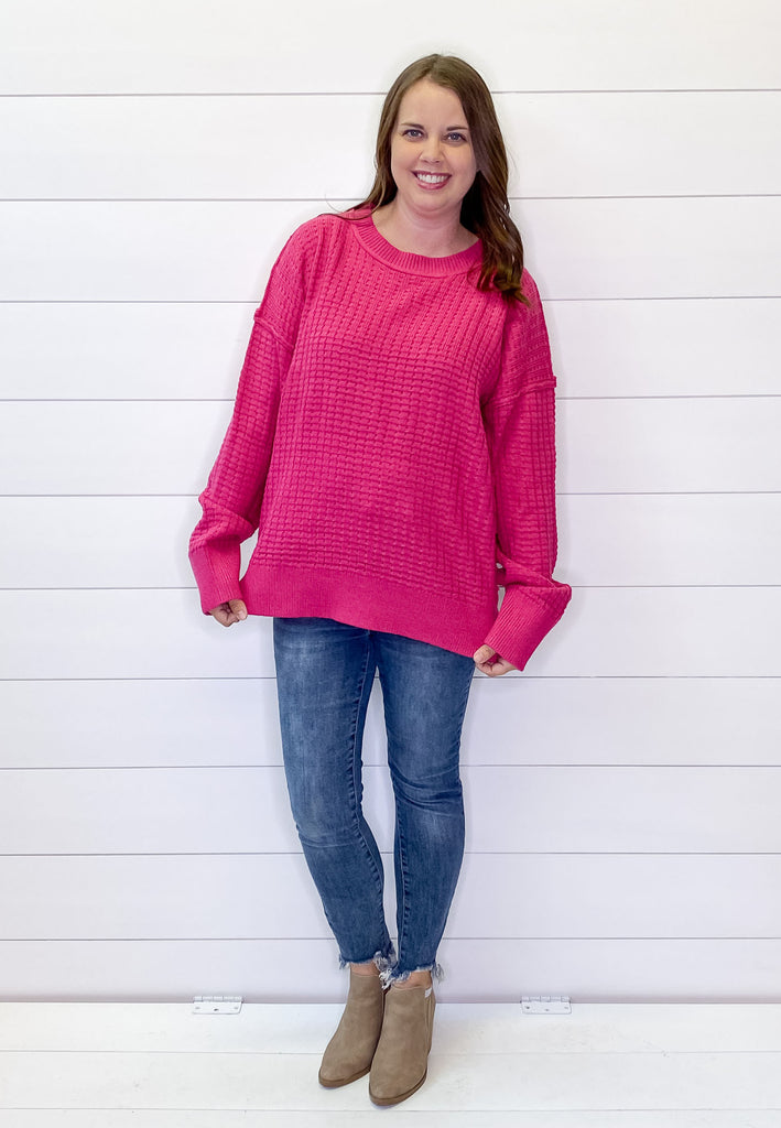 Lovely Magenta Textured Sweater - Lyla's: Clothing, Decor & More - Plano Boutique