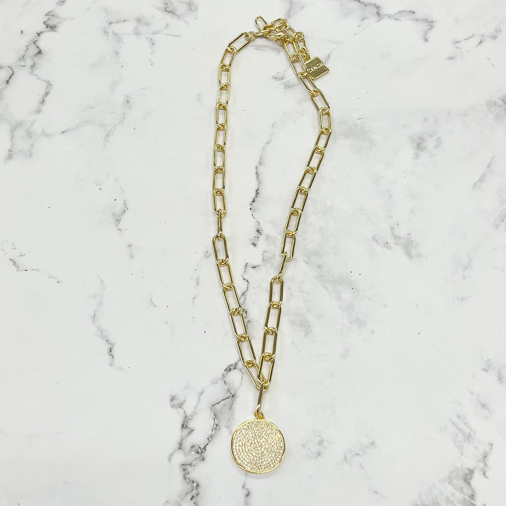 Pave Pendant Paperclip Collar Gold Necklace - Lyla's: Clothing, Decor & More - Plano Boutique