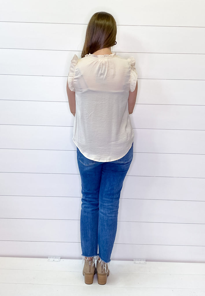 Pop the Champagne Ruffle Sleeve Top - Lyla's: Clothing, Decor & More - Plano Boutique