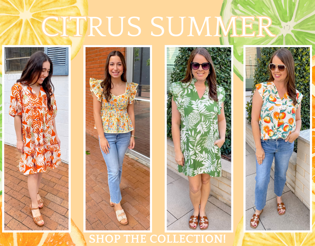 Shop summer fashion at Lyla's Clothing and Gifts! Our NEW Citrus Summer Collection is perfect for hot summer days or tropical vacations! Shop woman's clothing at Lyla's Clothing and Gifts in Downtown Plano, Rockwall or ONLINE!