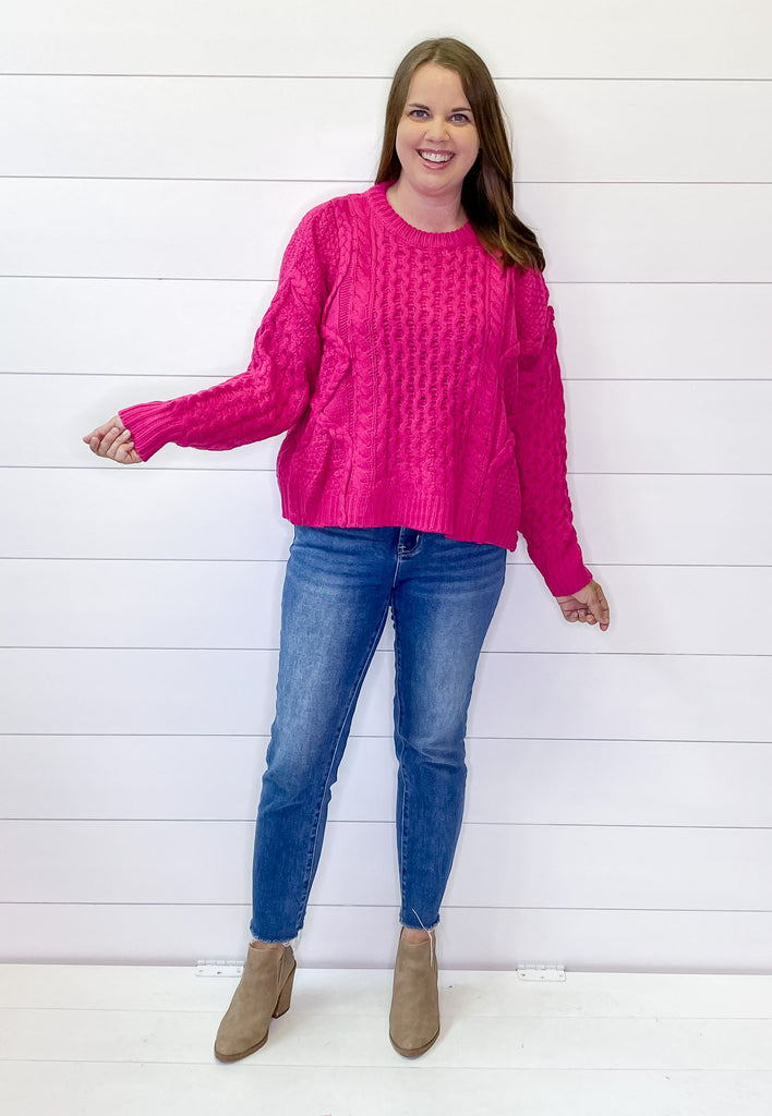 Electric Braided Fuchsia Sweater - Lyla's: Clothing, Decor & More - Plano Boutique