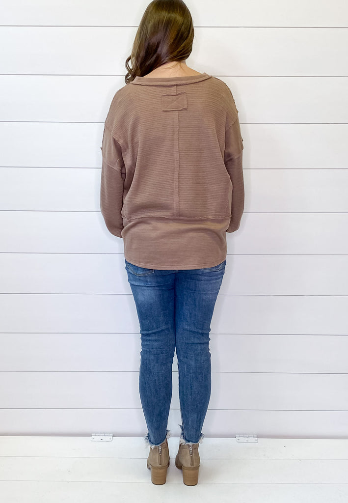 Brown Patchwork Pocket Sweater - Lyla's: Clothing, Decor & More - Plano Boutique