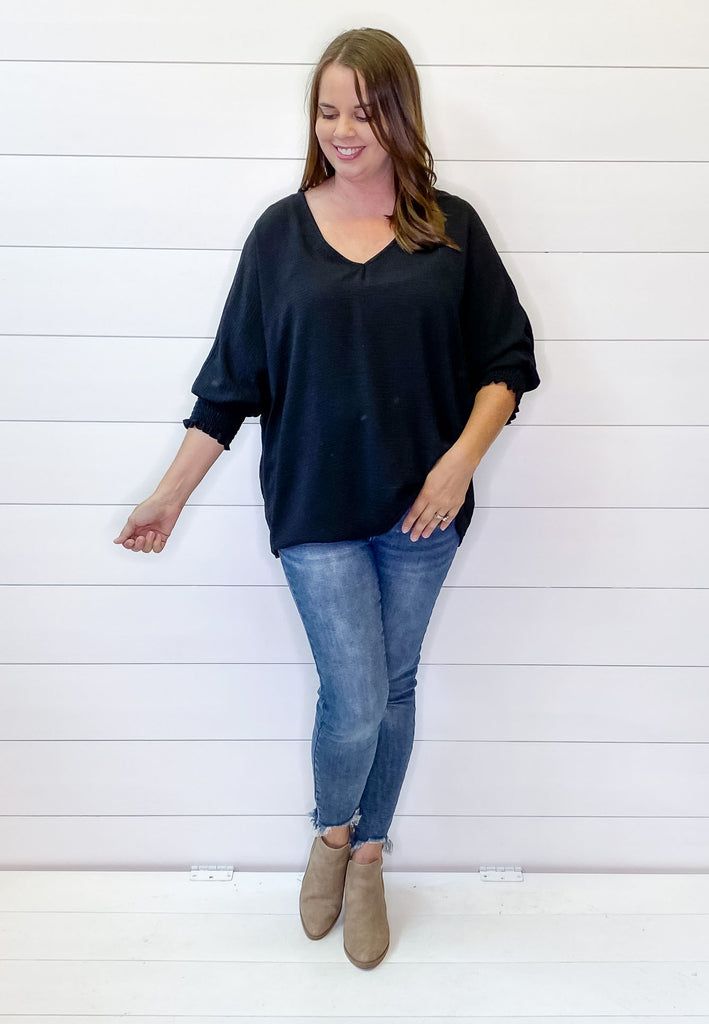 We See You Again Black V Neckline Top - Lyla's: Clothing, Decor & More - Plano Boutique