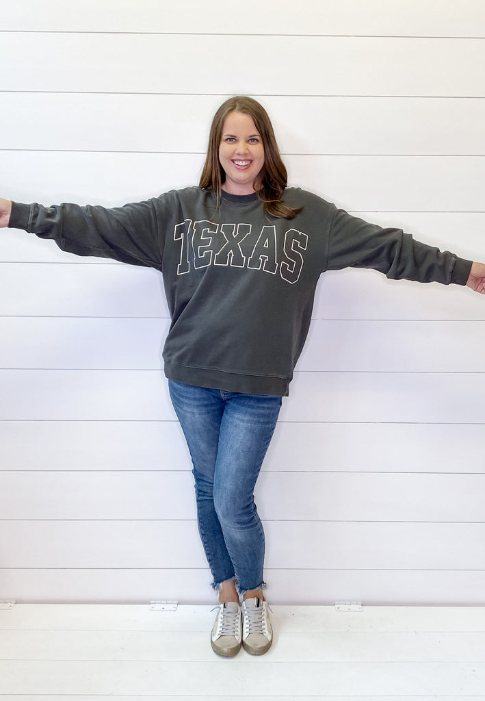 Texas Graphic Charcoal Sweater - Lyla's: Clothing, Decor & More - Plano Boutique