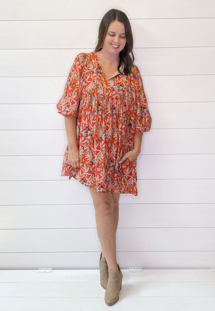 Always be Together Floral Print Rust Dress - Lyla's: Clothing, Decor & More - Plano Boutique
