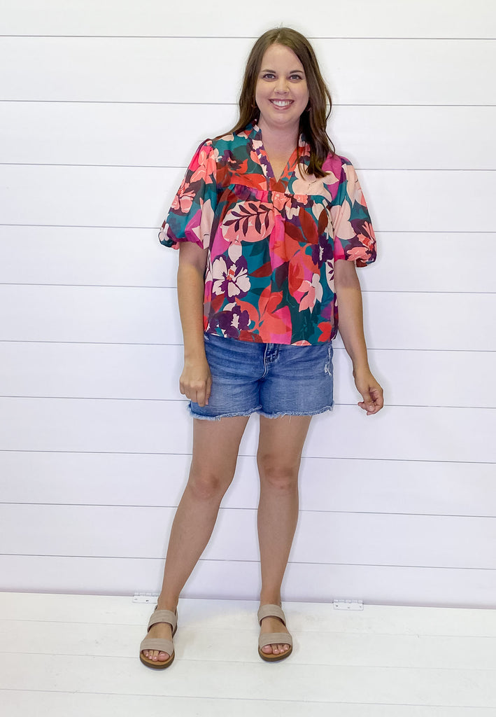 A Floral Story Puff Sleeve Top - Lyla's: Clothing, Decor & More - Plano Boutique