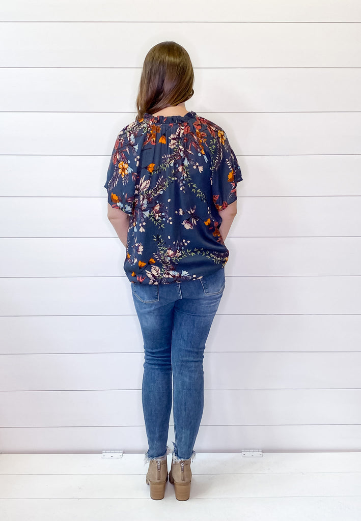 For the Love of Floral Print Navy Top - Lyla's: Clothing, Decor & More - Plano Boutique