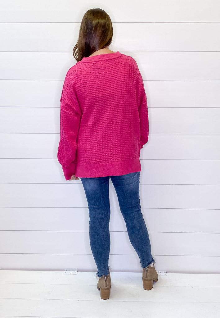 Lovely Magenta Textured Sweater - Lyla's: Clothing, Decor & More - Plano Boutique