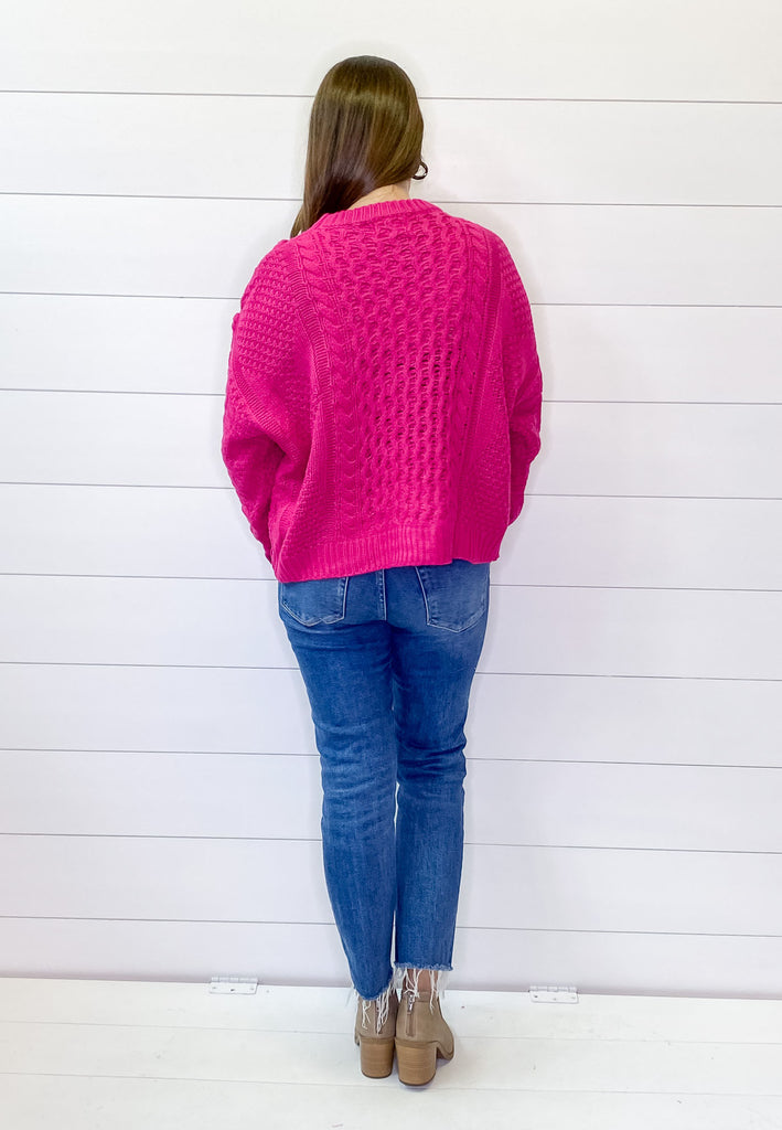 Electric Braided Fuchsia Sweater - Lyla's: Clothing, Decor & More - Plano Boutique