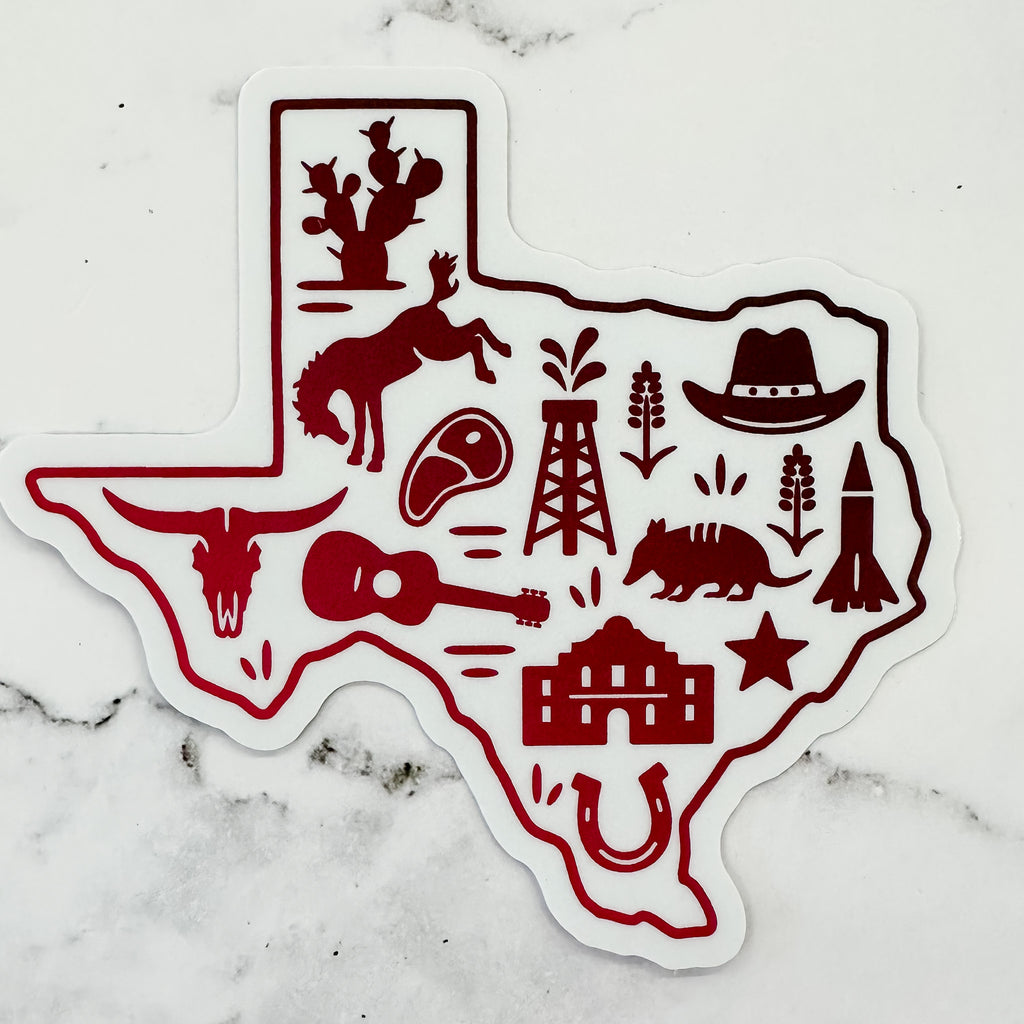 Texas Shaped Icons Sticker - Lyla's: Clothing, Decor & More - Plano Boutique
