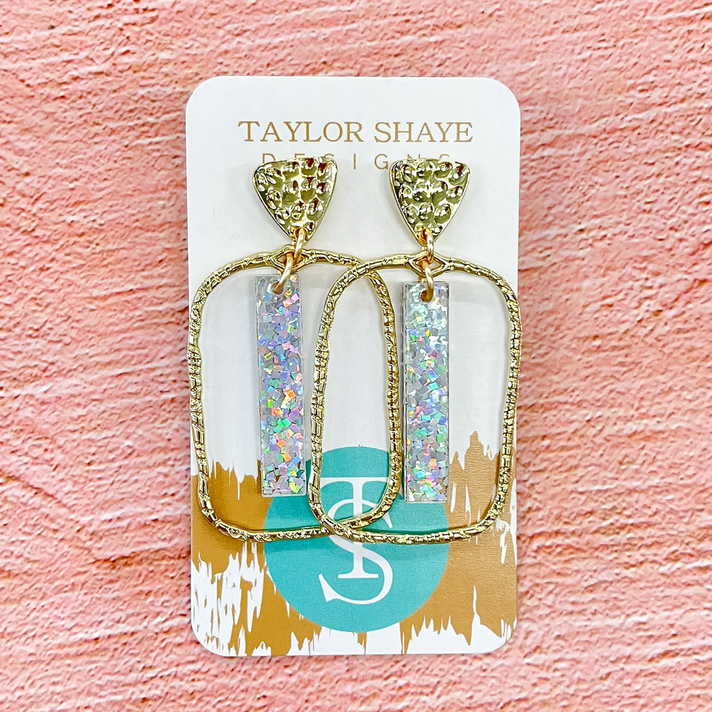 Silver Sequin Stick Rectangle Hoops Earrings by Taylor Shaye - Lyla's: Clothing, Decor & More - Plano Boutique