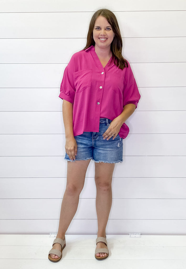 What Its Like Button Up Magenta Top - Lyla's: Clothing, Decor & More - Plano Boutique