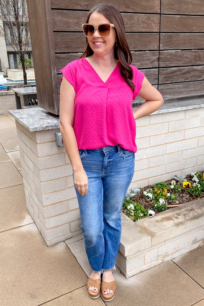 Summer Feeling Jacquard Fuchsia Top - Lyla's: Clothing, Decor & More - Plano Boutique
