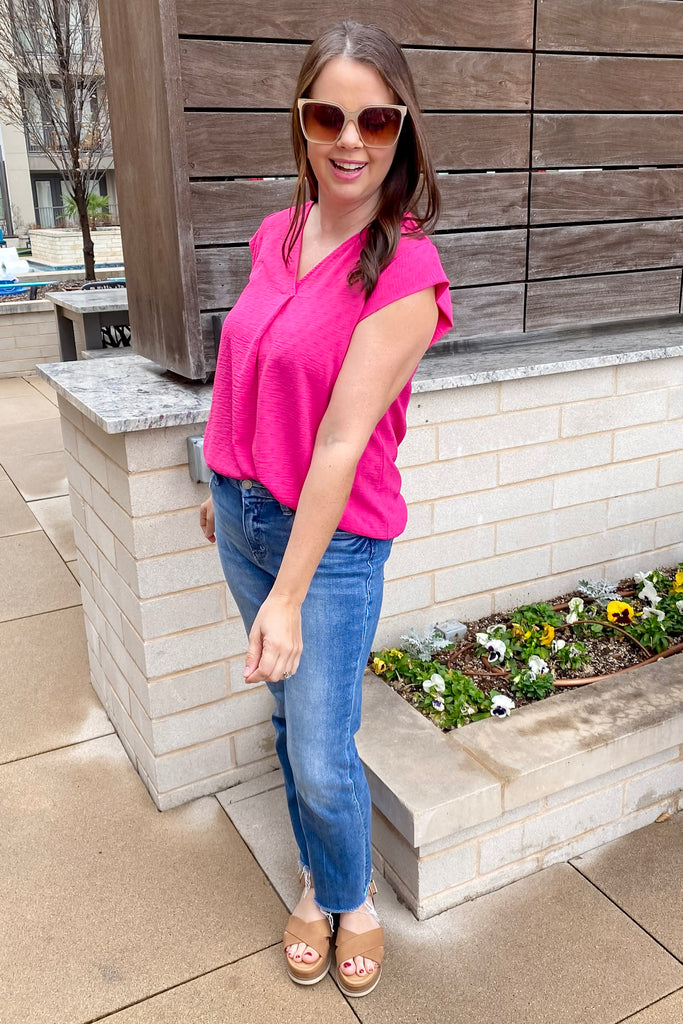 Summer Feeling Jacquard Fuchsia Top - Lyla's: Clothing, Decor & More - Plano Boutique