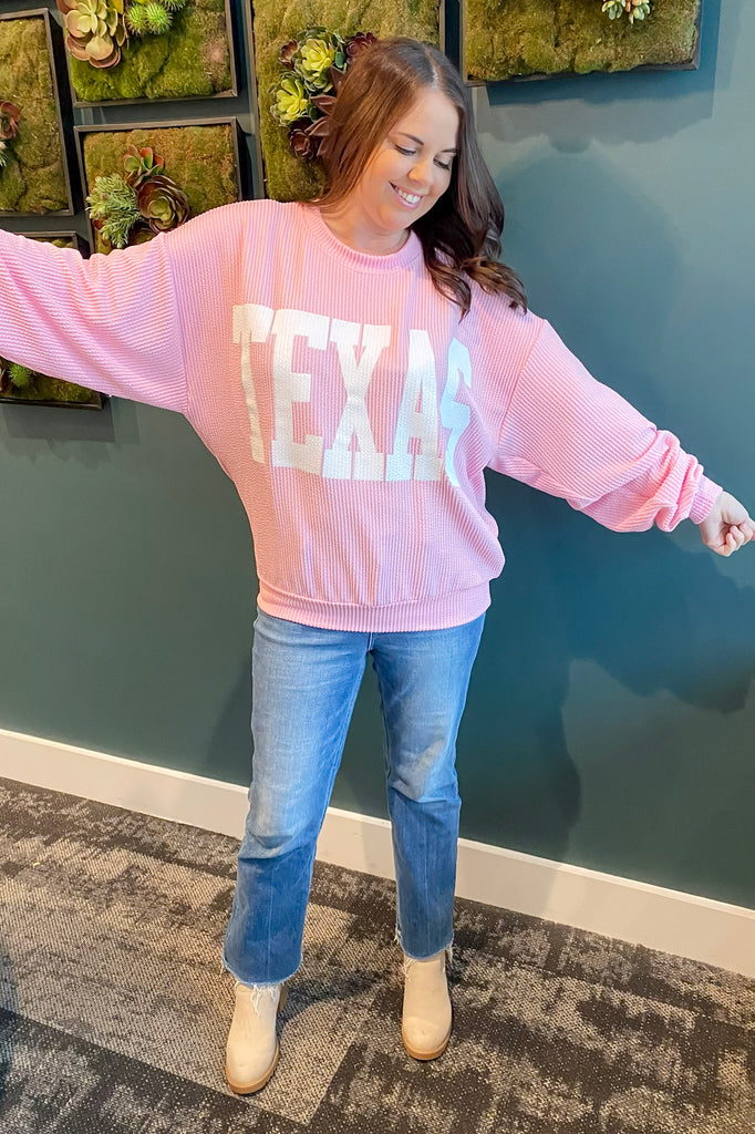 Texas Corduroy Graphic Pink Sweater - Lyla's: Clothing, Decor & More - Plano Boutique