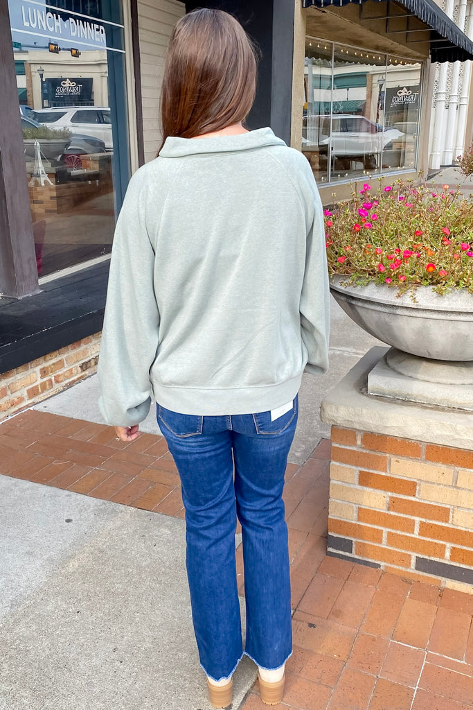 I Saw The Sign Collar Sage Green Sweater - Lyla's: Clothing, Decor & More - Plano Boutique