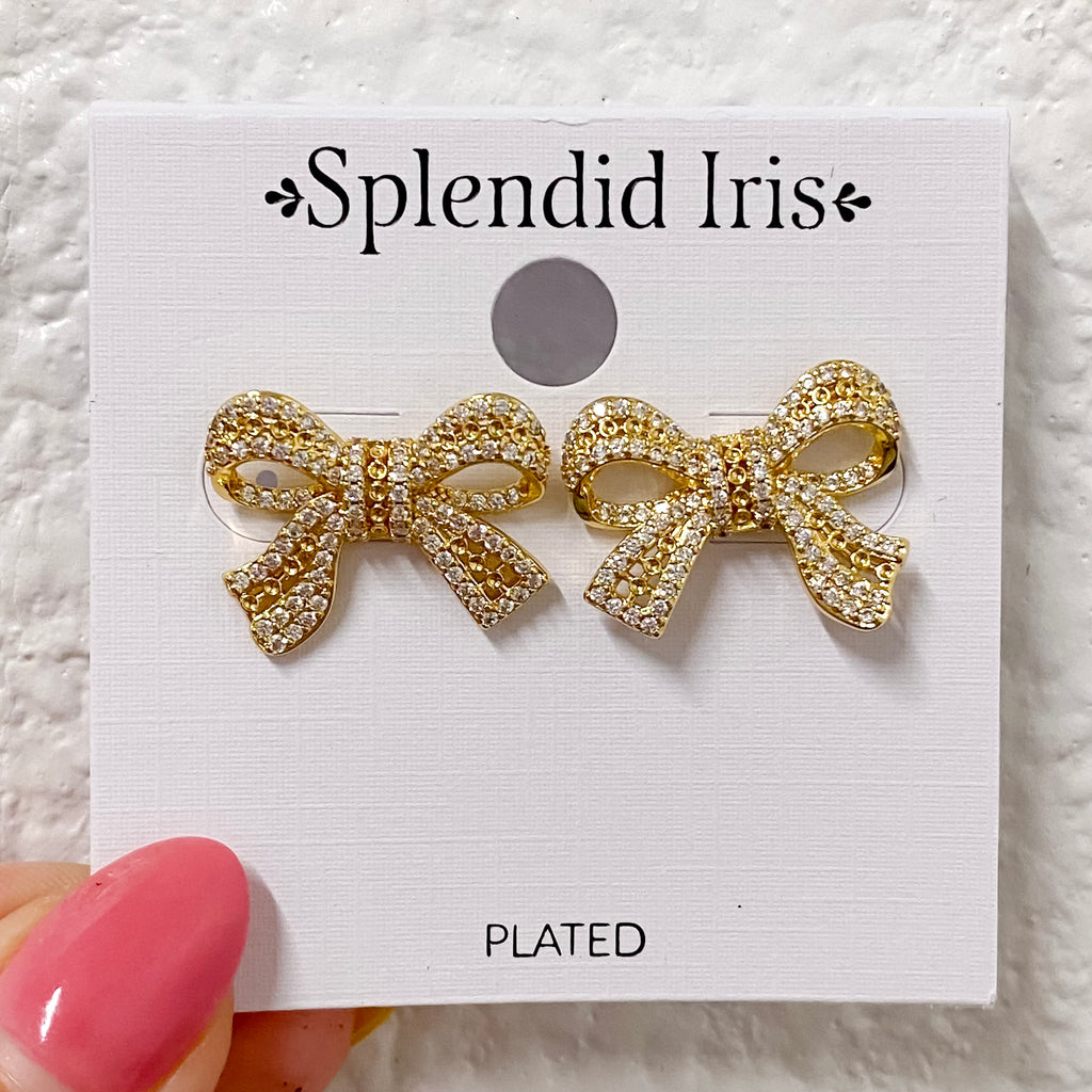 Large Pave Bow Stud Earrings - Lyla's: Clothing, Decor & More - Plano Boutique