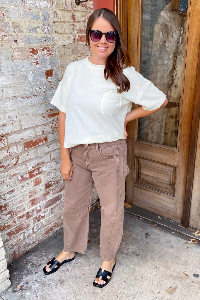 Stone High Rise Crop Barrel Jeans by Flying Monkey - Lyla's: Clothing, Decor & More - Plano Boutique