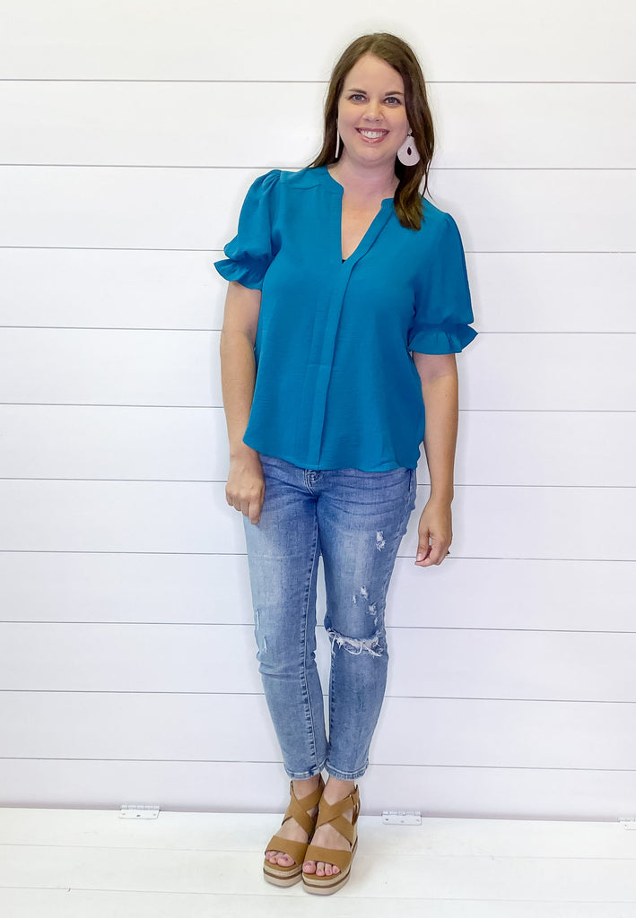 Need This Now Teal Detailed Top - Lyla's: Clothing, Decor & More - Plano Boutique
