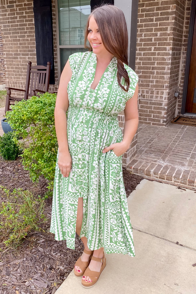 Garden Escape Floral Print Green Maxi Dress - Lyla's: Clothing, Decor & More - Plano Boutique