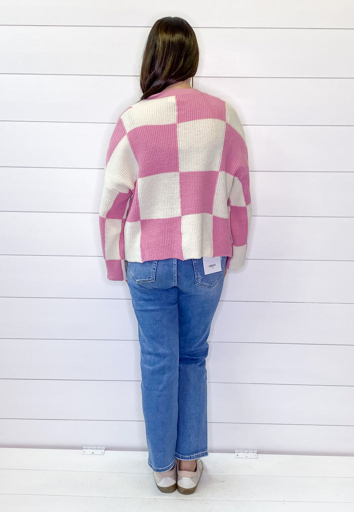 Oversized Pink and White Checkered Sweater - Lyla's: Clothing, Decor & More - Plano Boutique