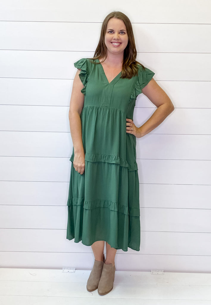 Down the Way Olive Forest Midi Dress - Lyla's: Clothing, Decor & More - Plano Boutique