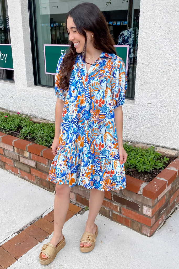 Lucky For You Floral Print Blue Dress - Lyla's: Clothing, Decor & More - Plano Boutique