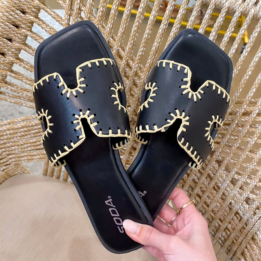 Finity Black Stitching Sandals - Lyla's: Clothing, Decor & More - Plano Boutique