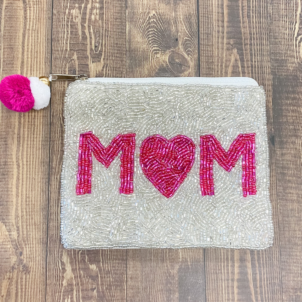 Mom Silver Beaded Pouch - Lyla's: Clothing, Decor & More - Plano Boutique