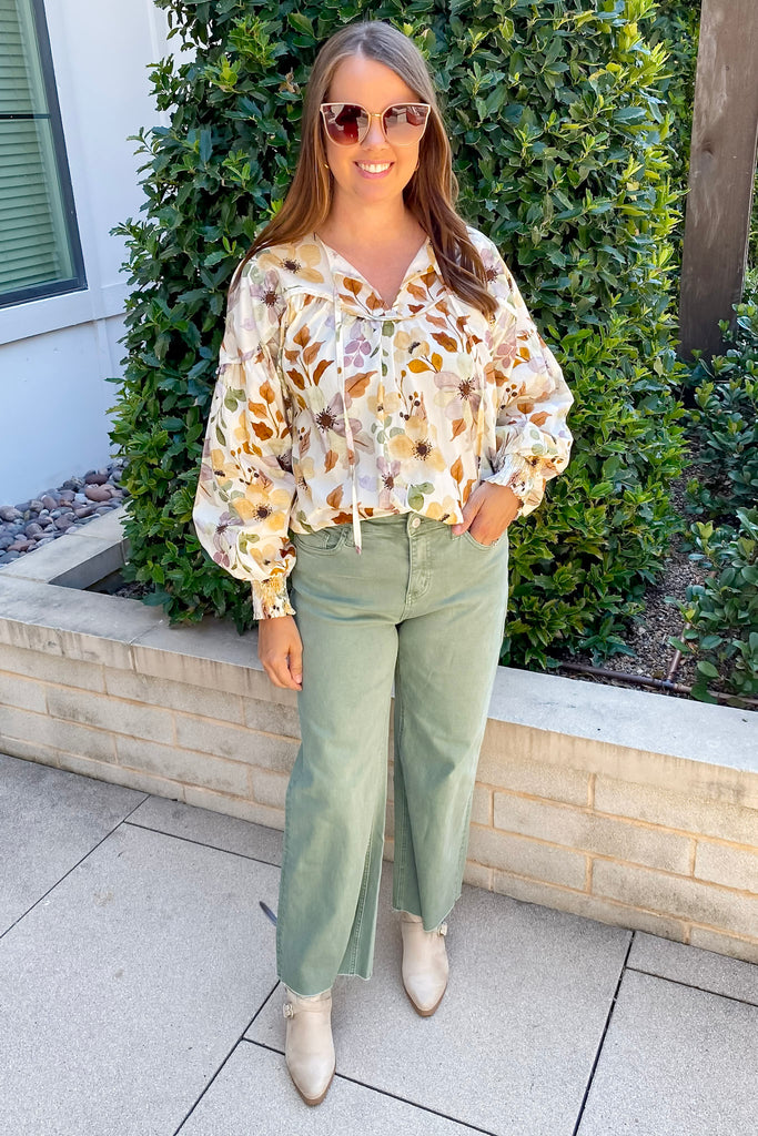 Sacremento Olive High Rise Wide Leg Cropped Denim by Mica - Lyla's: Clothing, Decor & More - Plano Boutique