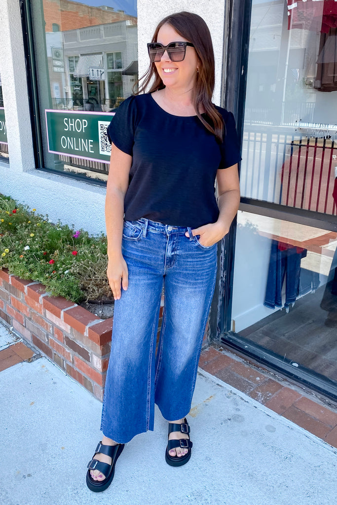Olivia Upgraded High Rise Raw Hem Wide Leg Denim by Vervet - Lyla's: Clothing, Decor & More - Plano Boutique