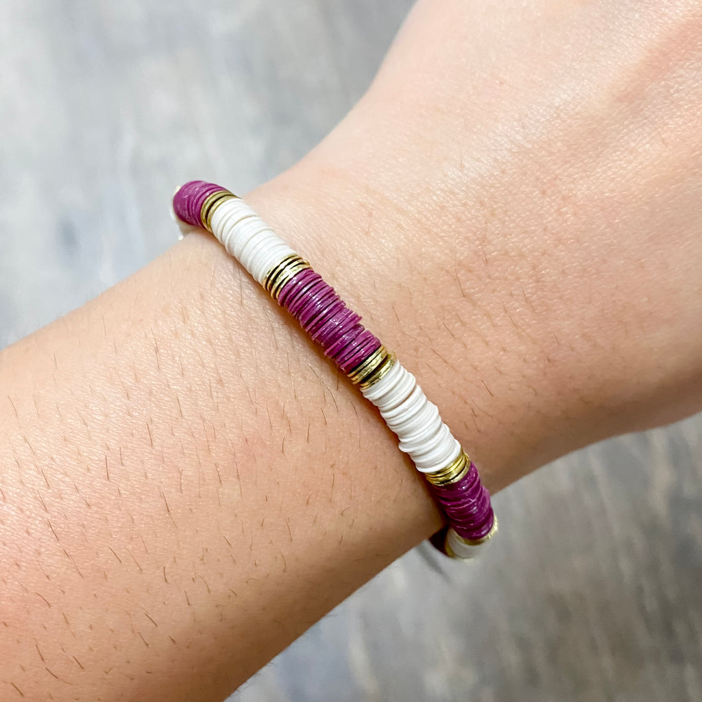 Grace Two-Color Block Sequin Stretch Bracelet Port/Ivory Ink & Alloy - Lyla's: Clothing, Decor & More - Plano Boutique