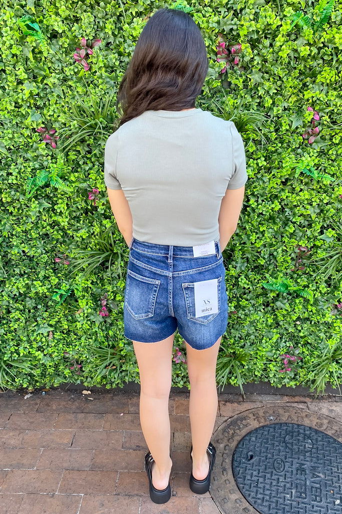 Dark Sea Blue Super High Rise Denim Shorts by Mica - Lyla's: Clothing, Decor & More - Plano Boutique