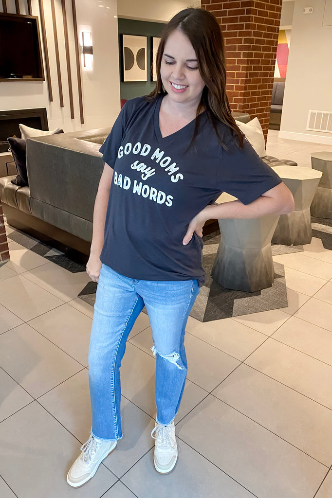 Good Moms Say Bad Words Grey Top - Lyla's: Clothing, Decor & More - Plano Boutique