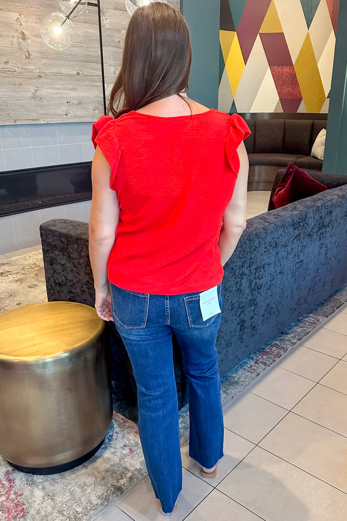 A Lil Ruffle V Neckline Red Top - Lyla's: Clothing, Decor & More - Plano Boutique