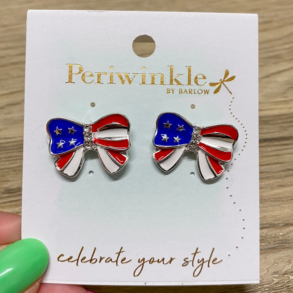 American Flag Bow Earrings - Lyla's: Clothing, Decor & More - Plano Boutique